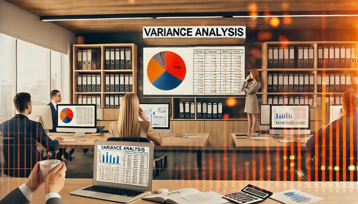 Image of an office with a presentation about Variance Analysis